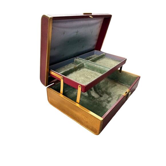 Vintage Farrington 9.5" x 6.5" Texol Two-tier Hard Jewelry Box Burgandy 60's - Picture 9 of 13